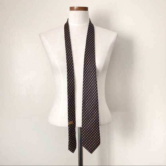 Men’s CELINE Paris Yellow and Navy Blue printed Silk Tie preowned - Picture 1 of 6
